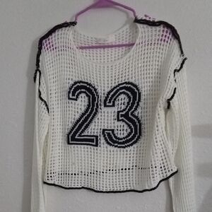 White Mesh Sweater with Number 23 Medium Oversized
